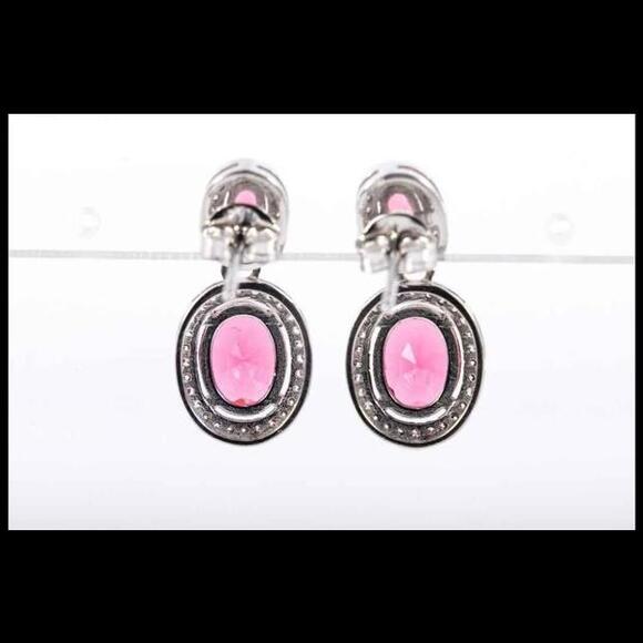 925 Sterling Silver Simulated Pink Spinel CZ Drop Earrings - Picture 5 of 7